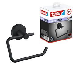 tesa Moon Black Portarrollos de Papel Higiénico - Portarrollos Autoadhesivo Sin Tapa para Baños de Estilo Industrial y Moderno - Sin Taladro - 99 mm x 140 mm x 53 mm - Negro Mate