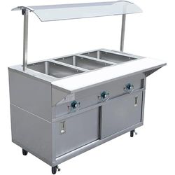 Stalwart DA-EST3SWCBSD-SASG1648 Mobile Bain Marie with Cupboard and Sneeze Guards 3xGN1/1