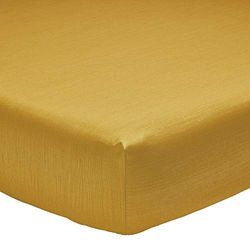 Drap Housse Fines Rayures en Bambou, 160 x 200 cm, Écorce, Moutarde