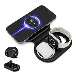 SUTOUG Bezprzewodowa stacja ładująca Mag-Safe 3 w 1 z adapterem AC 18 W kompatybilna z iPhone 15/14/13/12 Pro Max Plus, Flodable podróżna stacja ładująca do Apple Watch i Air Pods