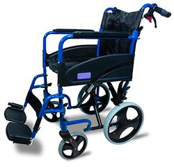 Aidapt Folding Lightweight Attendant Propelled Aluminium Wheelchair With 18" Seat, Brakes, Lap Strap, Padded Upholstery, Removable Foot Rests and Side Panels for Privacy. Indoors and Outside