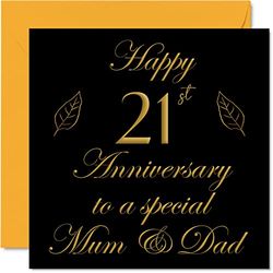 Special 21st Anniversary Card for Dad Mum Parents - Special Mum & Dad - Happy 21 Wedding Anniversary Cards from Son Daughter Family, 145mm Greeting Cards for Anniversaries