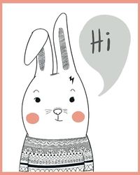 Rabbit Says Hi Sketch And Drawing Book - 8 x 10 Inches - 100 Pages