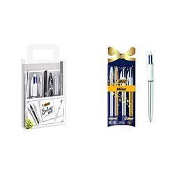 Bic Silver Set 1 Quaderno, 3 Pennea Sfera, 1 Penna Gel, 1 Matita Grafite, 1 Pennarello Feltro, 1 Portamine & Cristal Shine E 4 Colori Shine, Penne A Sfera, Punta Media, Pack Natale 2 Cristal Shine