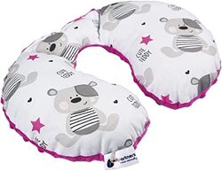 Medi Partners Coussin Voyage Enfant de Cou pour Bebe Repose Tete Voiture Oreiller Voyag - 100% Coton/Minky Oreill Cale Nuque Tour du Voiture Avion Bébé (Teddy avec Minky Rose foncé)