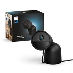 Philips Hue Secure, Telecamera di Sicurezza da Tavolo, con Cavo, HD 1080p, Visione Notturna, Audio Bidirezionale, Microfono, Notifiche Push, per Interni, Nero
