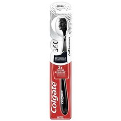 Colgate Spazzolino da denti a 360° al carbone attivo medio, 1 pezzo – spazzolino manuale pulisce denti, lingua, guance e gengive