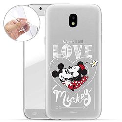 Finoo, Mickey Mouse Love, beschermhoes voor Samsung Galaxy J5 2017, TPU-silicone bumper, transparant, ultradun en licht