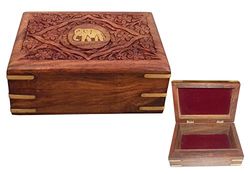 Stylla London® Boîte de rangement en bois sculptée à la main Motif éléphant en relief Petit coffre au trésor idéal pour femme 17,8 x 12,7 cm