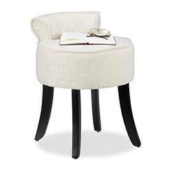 Relaxdays 10023197 Tabouret dossier bas, Petite chaise rembourrée, tissu, pieds bois, fauteuil lounge, 61,5x44,5x47cm, en crème, polyester, mousse, Taille Unique