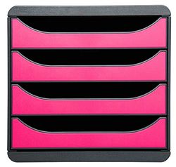 Exacompta 310784D - Módulo individual para documentos A4 + con 4 cajones, ultra-rígido y con stop de seguridad - 347x278x267 mm - Negro/frambuesa (opaco)