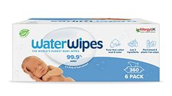 WaterWipes Plastic-Free Original Baby Wipes, 360 Count (6 packs), 99.9% Water Based Wipes, Unscented for Sensitive Skin