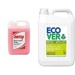 Jantex GG934 Fragranced Soap,275(H) x 190(W) x 130(D) mm & Ecover Washing Up Liquid Refill, Lemon & Aloe Vera, 5 L