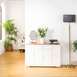 FurnitureR Buffet Multi-Storage Unit, Sideboard, Kitchen Cabinet, Cupboard with 4 Doors 1 Drawer, Large Shelf Space for Kitchen, Dining Room, Étagères et Rangements de Plats, Wood Top, 118 x 30 x 70cm