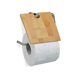 Relaxdays Portarrollos de Papel higiénico, Soporte de bambú, Montaje a la Pared, 16x16,5 cm, Marrón