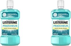 Listerine - Bain de Bouche Fraîcheur Intense, Menthol, Goût Plus Léger, Bain de Bouche Sans Alcool, 500ml (Lot de 2)