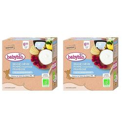 Babybio Gourde Brassé Chèvre Pomme Framboise 340 g (Lot de 2)