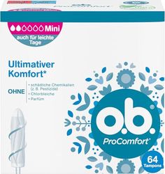 o.b. ProComfort Mini Tampons for Light to Medium Days with Dynamic Fit Technology & SilkTouch Surface for Ultimate Comfort* & Reliable Protection (1 x 64 Pieces)