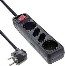 InLine 16441S - Regleta con 4 enchufes (2 contactos de protección + 2 Euros con Interruptor, 1,5 m), Color Negro