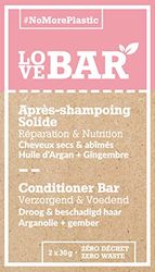 Love Bar - Après-Shampoing Solide Réparation & Nutrition à l'Argan et au Gingembre - Cheveux Secs et Abîmés (2 x 30 gr)