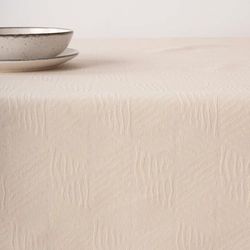 BELUM | Stain Resistant Jacquard Tablecloth Size 100 x 80 cm - Stain Resistant Extra Soft Touch Ecru Tablecloth Fabric 70% Cotton - 30% Polyester Model 31990C