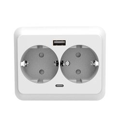 Wit dubbel stopcontact Schuko + USB type A + USB type C