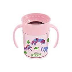 Dr. Brown's Milestones Cheers360 Tasse de transition sans bec avec poignées pour une prise en main facile et un apprentissage sans fuite, rose, 200 ml