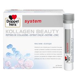 Doppelherz – Kollagen Beauty – Peptides de collagène pour une peau saine et plus élastique – Extrait d'Açaï, Biotine et Zinc – Goût litchi-melon – 30 flacons de 25ml