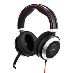 Jabra Evolve 80 UC Cuffie Over-Ear cablate, Cuffie Certificate per la Comunicazione Unificata con Funzione Active Noise Cancelling, Cavo USB-C e Cavo Jack di 3,5 mm, Nere