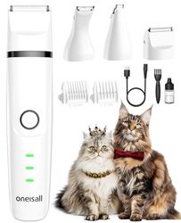 oneisall Stille scheermachine kat honden, 3-in-1 hondenscheerapparaat, kattenscheerapparaat, professionele tondeuse voor poten, billen, geknoopt, dingleberry (wit)
