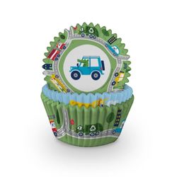 Anniversary House Cupcake Cases - 60 Transport Cupcake Cases for Baking - Transportation Baking Cups in Heavy Duty Greaseproof Paper for Birthday, Cars, Trucks, Buses, Vehicles, Diggers, J224