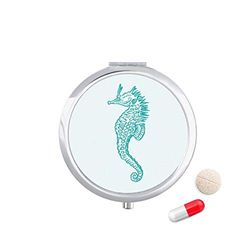 Rng Big Hippocampus Marine Life Blue Pattern Travel Pocket Pill case Medicine Drug Storage Box Dispenser Mirror Gift