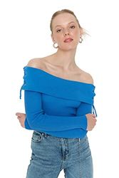 Trendyol Carmen Collar Plain Regolare Maglione Maglia di Tuta, Indaco, L Donna