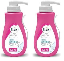 Veet Pure Crema Depilatoria Gambe & Corpo per Pelli Sensibili, Dermatologicamente Testata, Formato Convenienza 400 ml (Confezione da 2)