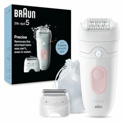 Braun Silk-épil 5, Depiladora para depilación fácil, impermeable, piel suave de larga duración, con cabezal de afeitadora para mujeres y pezuña recortadora, 5-030, blanco/rosa