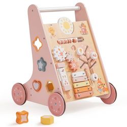 ROBUD Houten loopwagen, baby loophulp, cognitieve ontwikkeling, roze