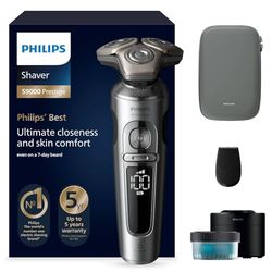Philips Shaver Series 9000 Prestige, Wet and Dry Electric Shaver, Bright Chrome, Lift & Cut Shaving System, SkinIQ Technology, Precision Trimmer, Cleaning Pod and Premium Pouch, Model SP9841/32