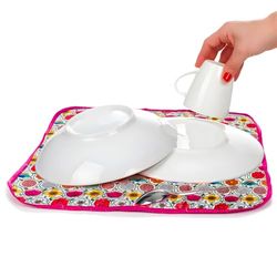 Avilia Microfibre Dish Drying Mat Cloth Pink with Flower Pattern - Ideal for Absorbing Water from Dishes and Glasses and for Drying Dishes After Washing, Avoiding Scratches