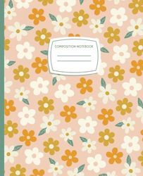 Composition Notebook: College Ruled | Cute Preppy Aesthetic Pink Flower Design | For Girls, Teens, Students, and Adults to use at School, Home or Work | 7.5 x 9.25 in., 100 Pages Lined