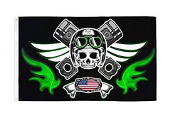 AZ FLAG - Drapeau Etats-Unis Piston Crossbones - 150x90 cm - Drapeau Tête De Mort 100% Polyester Avec Oeillets Métalliques Intégrés - Pavillon 110 g