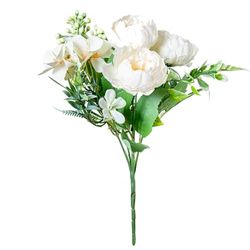 DRW Lot de 12 Bouquets de Fleurs en Polyester Blanc 1 x 1 x 27 cm