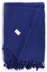 Bersuse 100% Algodón - Waffle XXL Manta Toalla Turca - Multiusos Colcha de Cama, Funda de Sofa - Fouta para Baño y Playa - Oeko-Tex - 150 x 210 cm, Azul Oscuro