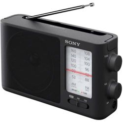 Sony ICF-506 draagbare robuuste analoge radio (retro design, vol geluid, AC-voeding of batterijvoeding, draaggreep) zwart