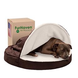 Furhaven Cuccia per Cani Rotonda in Gel rinfrescante da 89 cm, per Cani di Taglia Grande/Media con Copertura Rimovibile Lavabile, per Cani Fino a 22,7 kg, in Sherpa e Pelle Scamosciata, Colore