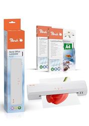 Peach Home Office PL707P - Plastificadora A4, incluye 210 láminas de plastificación gratis, para el hogar y la oficina, adecuado para todas las láminas estándar en todos los tamaños hasta máx. A4