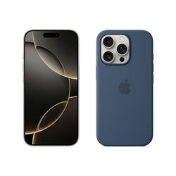 Apple iPhone 16 Pro (256 GB) - Naturel titanium + Siliconenhoesje met MagSafe - Denim