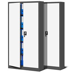 Jan Nowak Set de 2 Armoire de Bureau métallique 4 étagères tôle d'acier revêtement en Poudre 185 cm x 90 cm x 40 cm (Anthracite/Blanc)