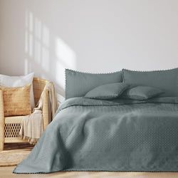AmeliaHome Sprei met pompons 170x210 cm bedsprei dubbelzijdig ultrasoon stiksel polyester Meadore grijs