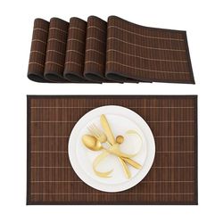 Relaxdays Toalhas de mesa para mesa de sala de jantar, bambu, 30 x 45 cm, conjunto de 6 peças, lavável, castanho, poliéster, 6