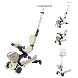 Globber - GO•UP Baby 360 Lights - Monopattino a 3 ruote con seduta e schienale, per bambini dai 15 mesi ai 6 anni, tortora